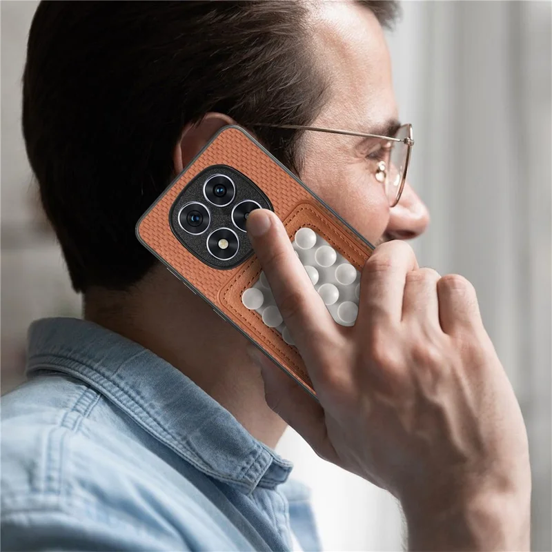 For Xiaomi Redmi Note 15 Pro+ 5G (Global) Case Carbon Fiber Texture Leather Back Cover with Magnetic Detachable Suction Cup - Brown