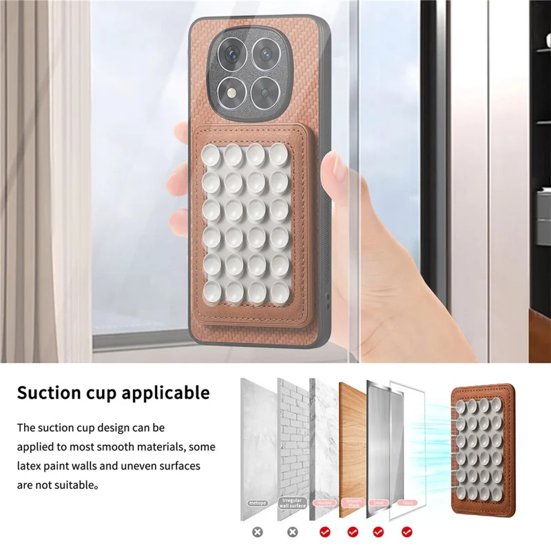 For Xiaomi Redmi Note 15 Pro+ 5G (Global) Case Carbon Fiber Texture Leather Back Cover with Magnetic Detachable Suction Cup - Brown