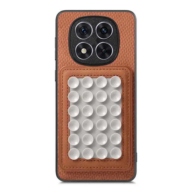 For Xiaomi Redmi Note 15 Pro+ 5G (Global) Case Carbon Fiber Texture Leather Back Cover with Magnetic Detachable Suction Cup - Brown