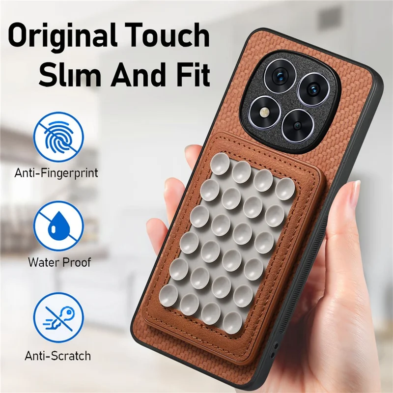 For Xiaomi Redmi Note 15 Pro+ 5G (Global) Case Carbon Fiber Texture Leather Back Cover with Magnetic Detachable Suction Cup - Brown