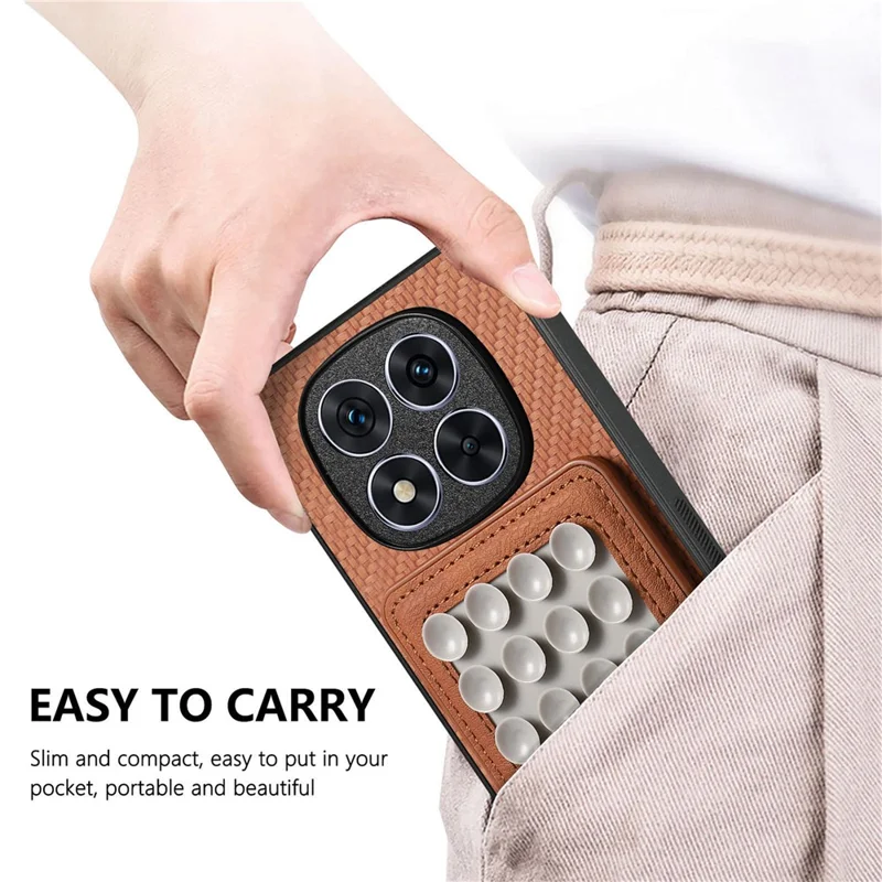 For Xiaomi Redmi Note 15 Pro+ 5G (Global) Case Carbon Fiber Texture Leather Back Cover with Magnetic Detachable Suction Cup - Brown
