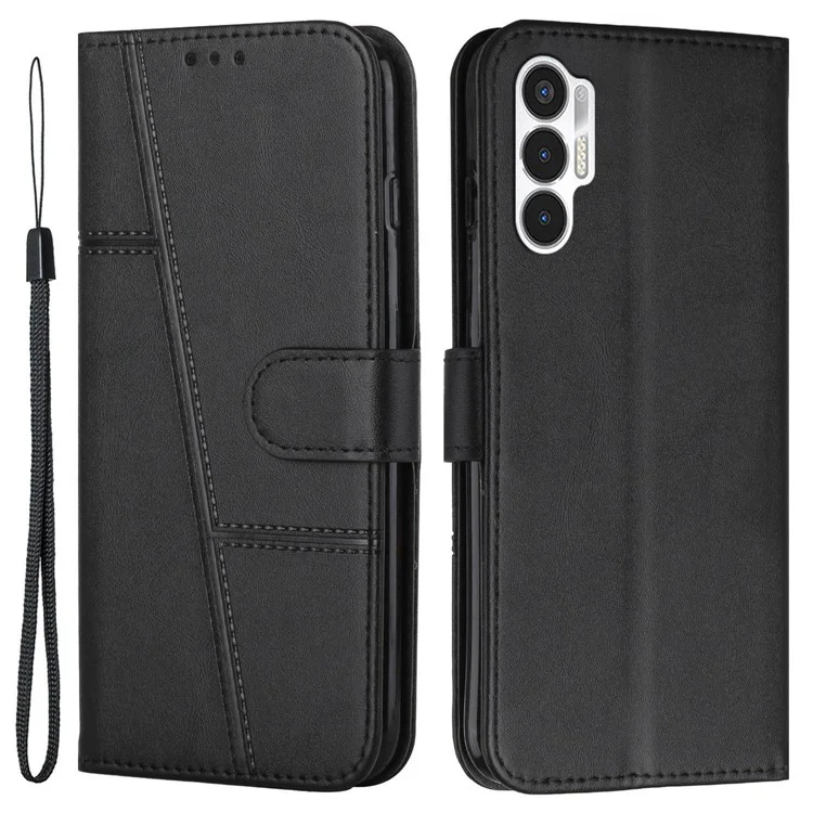 Per le Linee di Cucitura Tecno Pova 3 4G PU Coperchio Pethe Poio Folio Floip Wellaget Cussa Magnetic - Nero