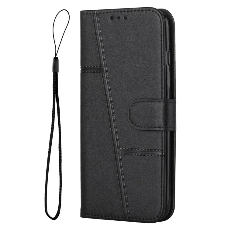 Per le Linee di Cucitura Tecno Pova 3 4G PU Coperchio Pethe Poio Folio Floip Wellaget Cussa Magnetic - Nero