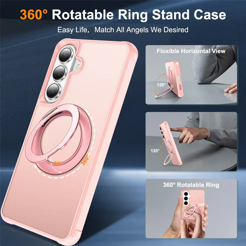 For Samsung Galaxy S26+ Case Magnetic Kickstand TPU + PC Shockproof Hybrid Phone Cover - Pink