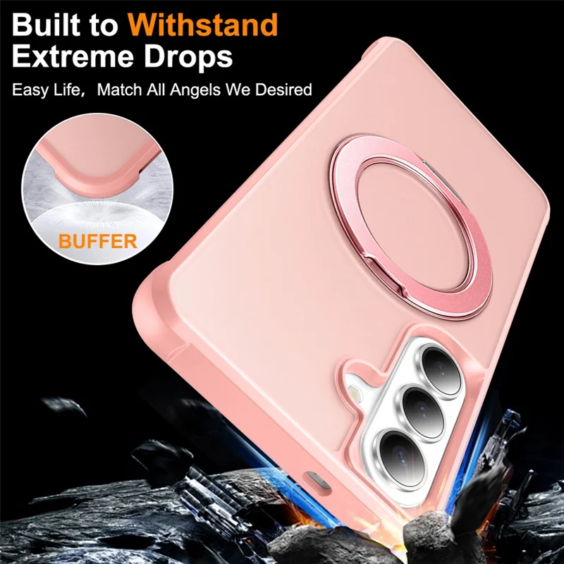 For Samsung Galaxy S26+ Case Magnetic Kickstand TPU + PC Shockproof Hybrid Phone Cover - Pink