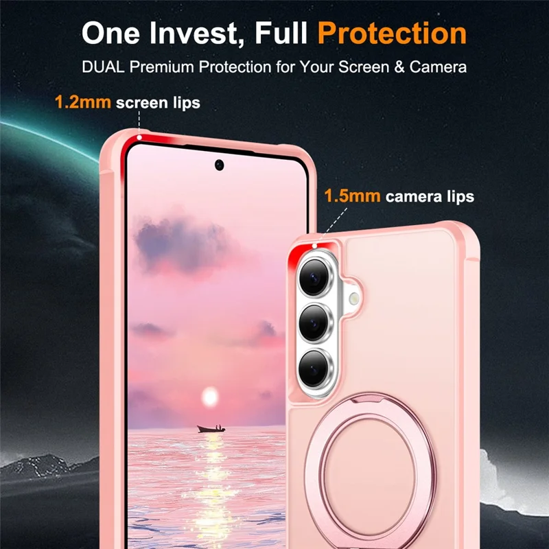 For Samsung Galaxy S26+ Case Magnetic Kickstand TPU + PC Shockproof Hybrid Phone Cover - Pink