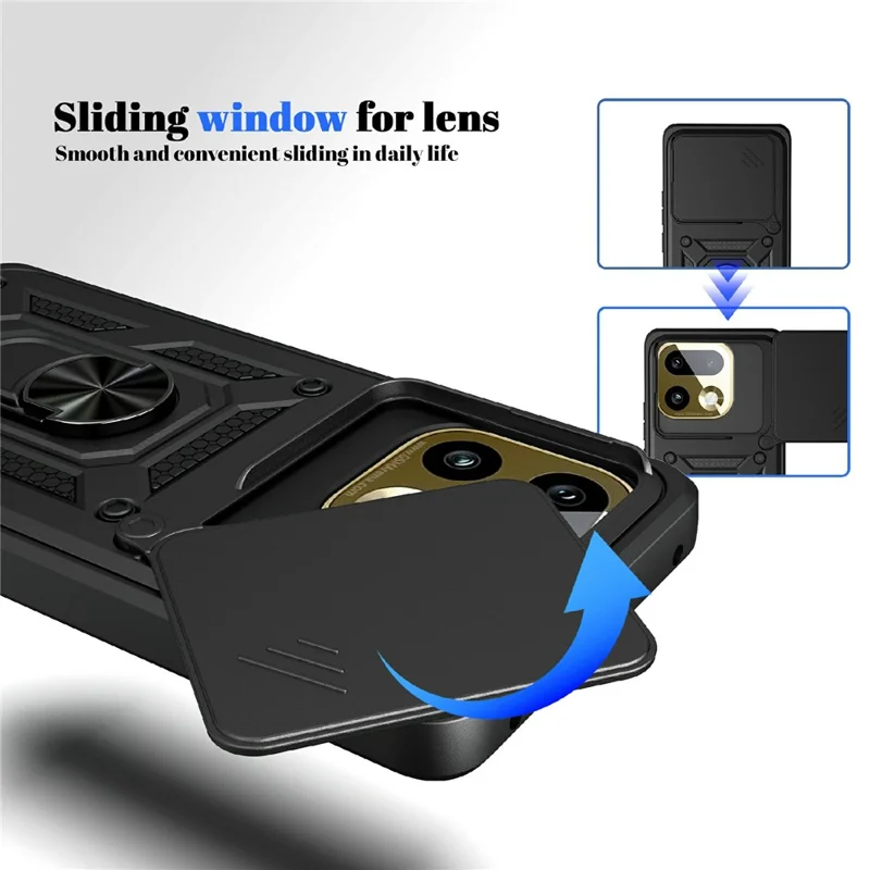 Funda para Realme 16 Pro+ 5G con tapa deslizante para cámara, carcasa con soporte plegable de PC + TPU - Negro