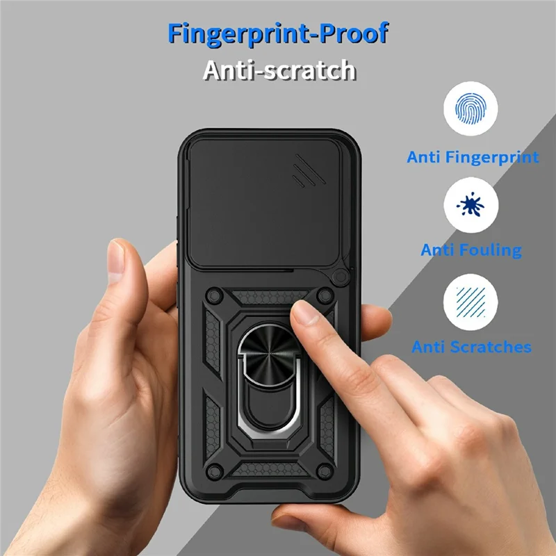 Funda para Realme 16 Pro+ 5G con tapa deslizante para cámara, carcasa con soporte plegable de PC + TPU - Negro