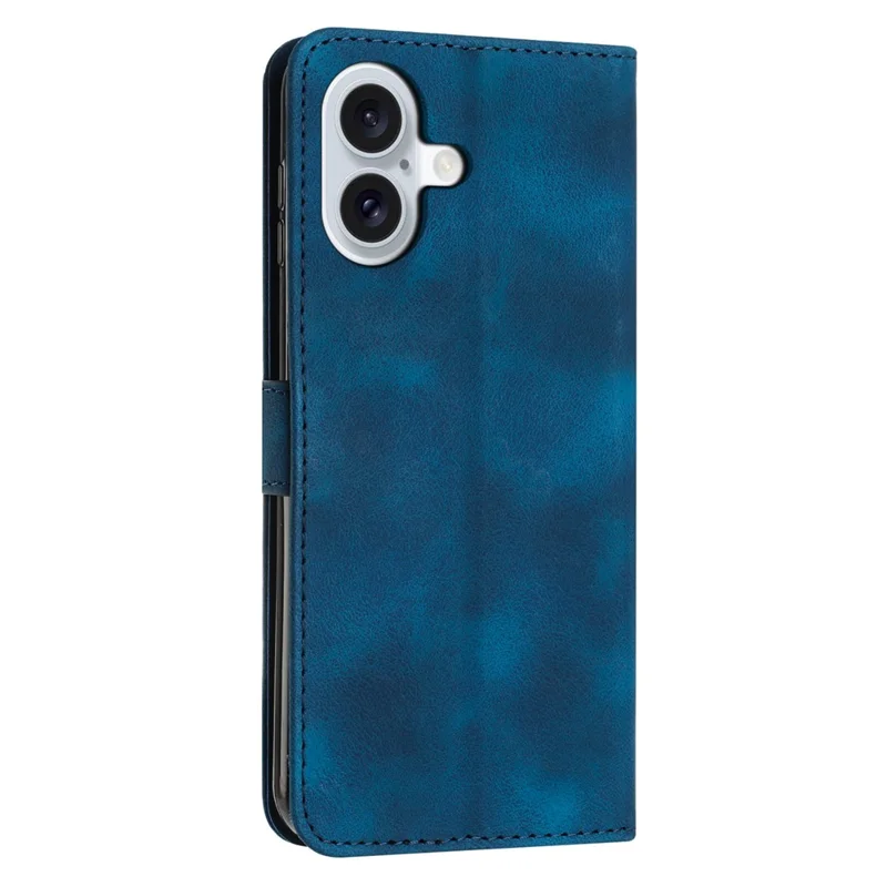 Compra al por mayor para funda cartera de cuero para iPhone 16 con diseño de triángulo decorado y correa de muñeca - Azul