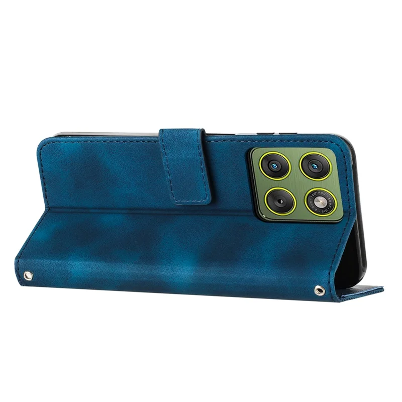 Coque portefeuille en cuir pour Motorola Edge 70 5G, motif triangle imprimé, avec dragonne - Bleu, achat en gros