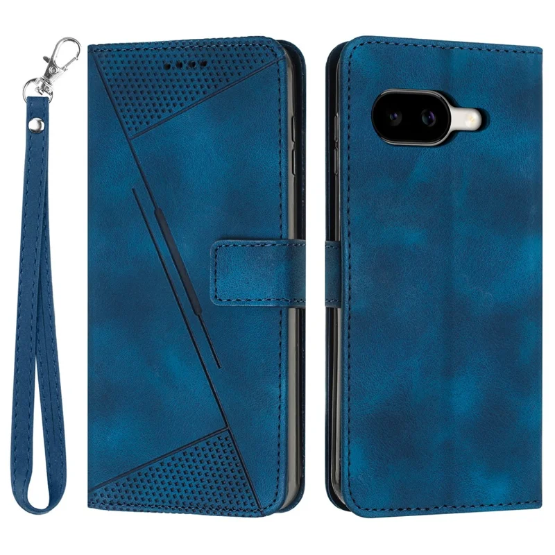 Bulk Purchasing For Google Pixel 10a Leather Wallet Case Imprinted Triangle Phone Cover with Wrist Strap - Blue