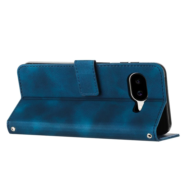 Bulk Purchasing For Google Pixel 10a Leather Wallet Case Imprinted Triangle Phone Cover with Wrist Strap - Blue