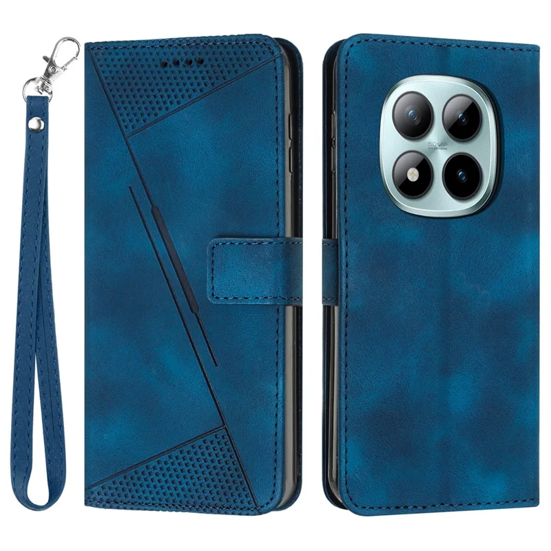 Bulk Purchasing For Xiaomi Redmi Note 15 Pro 4G (Global) Leather Wallet Case Imprinted Triangle Phone Cover with Wrist Strap - Blue