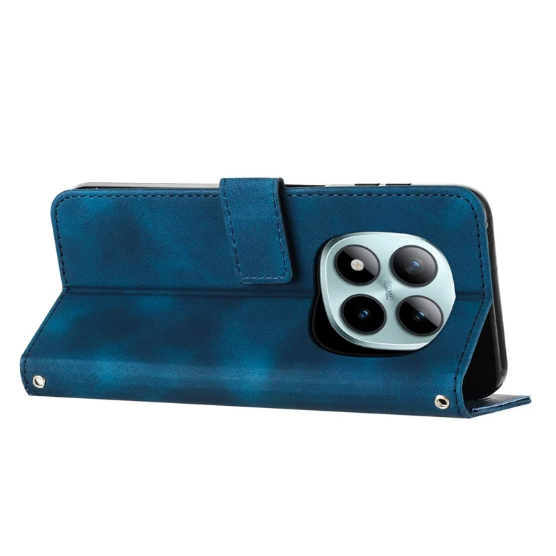 Großhandels-Kartonleder-Mappe für Xiaomi Redmi Note 15 Pro+ 5G (Global) / Poco M8 Pro 5G, bedrucktes Dreieck-Handyhülle mit Handschlaufe - Blau