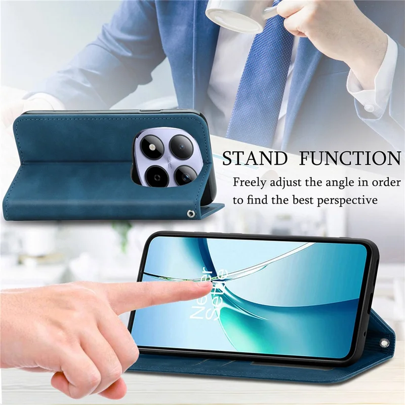 For Xiaomi Redmi Note 15 Pro 5G (Global) Leather Case with Card Holder Magnetic Absorption Phone Cover - Blue