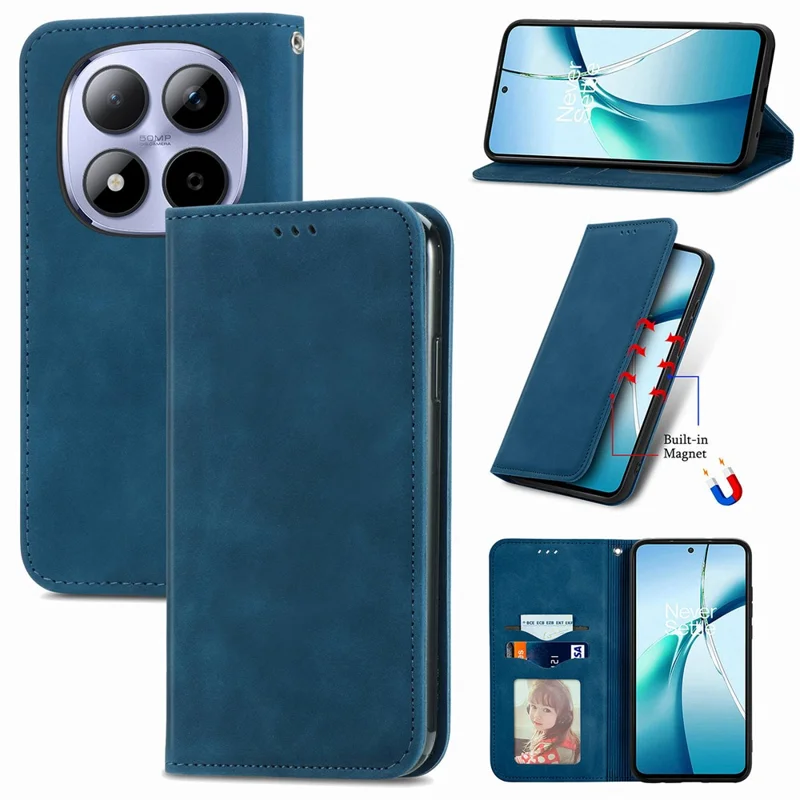 For Xiaomi Redmi Note 15 Pro 5G (Global) Leather Case with Card Holder Magnetic Absorption Phone Cover - Blue