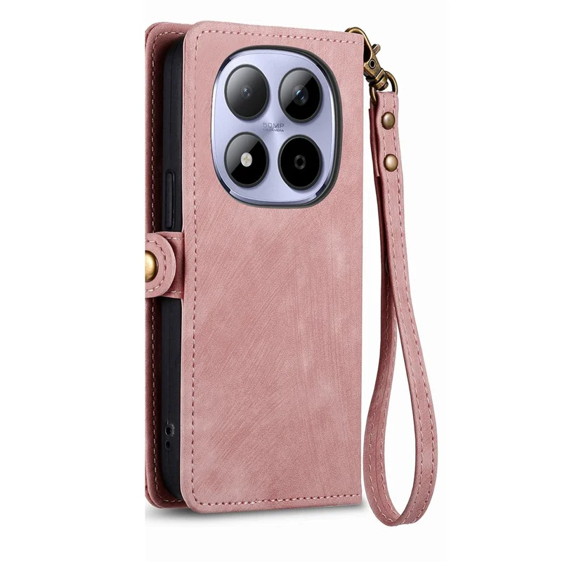 For Xiaomi Redmi Note 15 Pro 5G (Global) Case Zipper Wallet Geometry Lines Leather Phone Cover with Strap - Pink