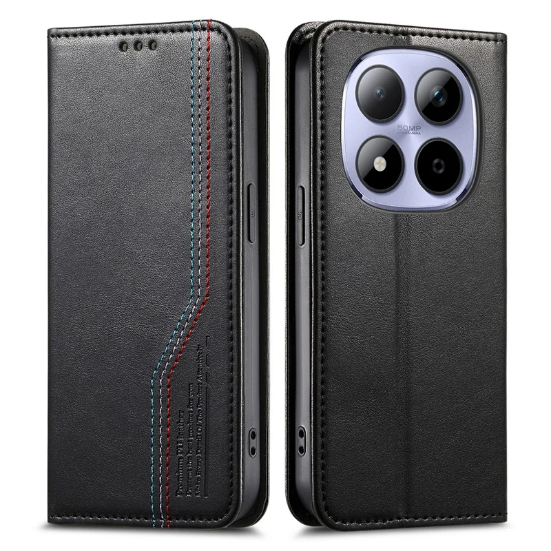 For Xiaomi Redmi Note 15 Pro 5G (Global) Case Wallet Tri-Color Stitching Leather Phone Cover with Elastic Wristband - Black