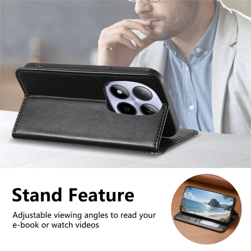 For Xiaomi Redmi Note 15 Pro 5G (Global) Case Wallet Tri-Color Stitching Leather Phone Cover with Elastic Wristband - Black
