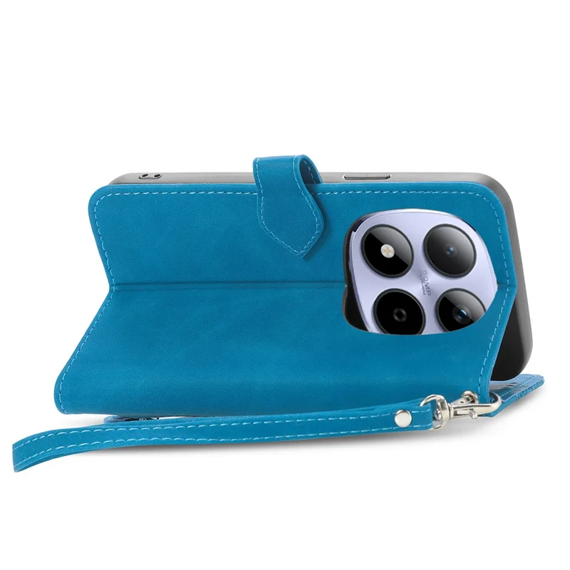 For Xiaomi Redmi Note 15 Pro 5G (Global) Zipper Wallet Case with Strap Flower Imprint PU Leather Phone Cover - Blue