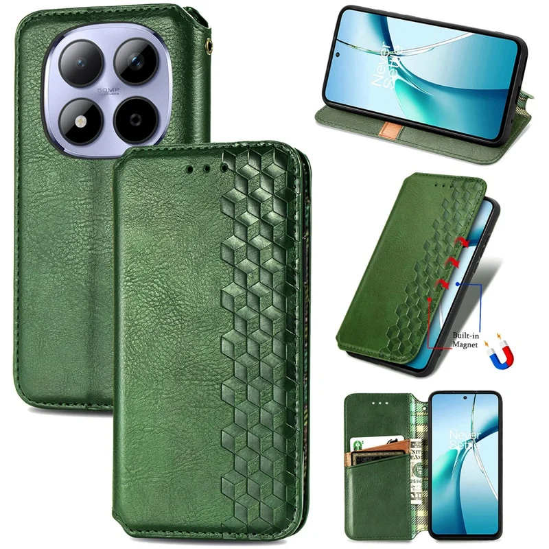 For Xiaomi Redmi Note 15 Pro 5G (Global) Case Rhombus Imprint PU Leather Wallet Phone Cover - Green