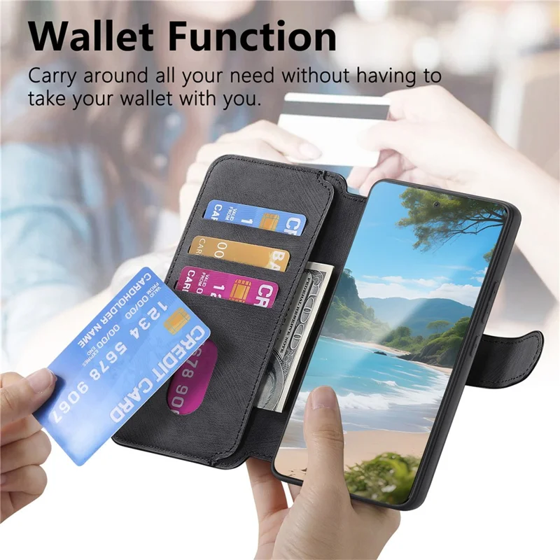 CASENEO MW-03 For Xiaomi Redmi Note 15 Pro 5G (Global) Magnetic Case Detachable Leather Phone Wallet Cover - Black