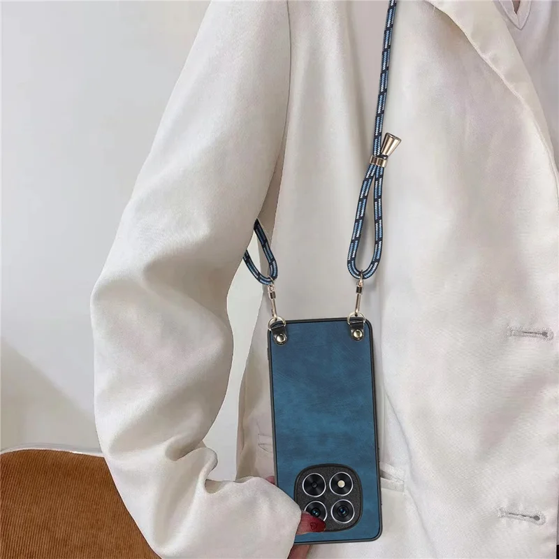 For Xiaomi Redmi Note 15 Pro 5G (Global) Retro Leather Phone Back Cover with Adjustable Strap - Blue