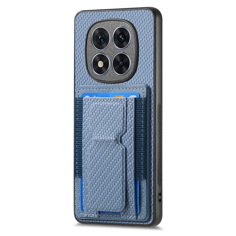 For Xiaomi Redmi Note 15 Pro 5G (Global) Case with Card Holder Kickstand Fiber Pattern Leather Back Cover - Blue
