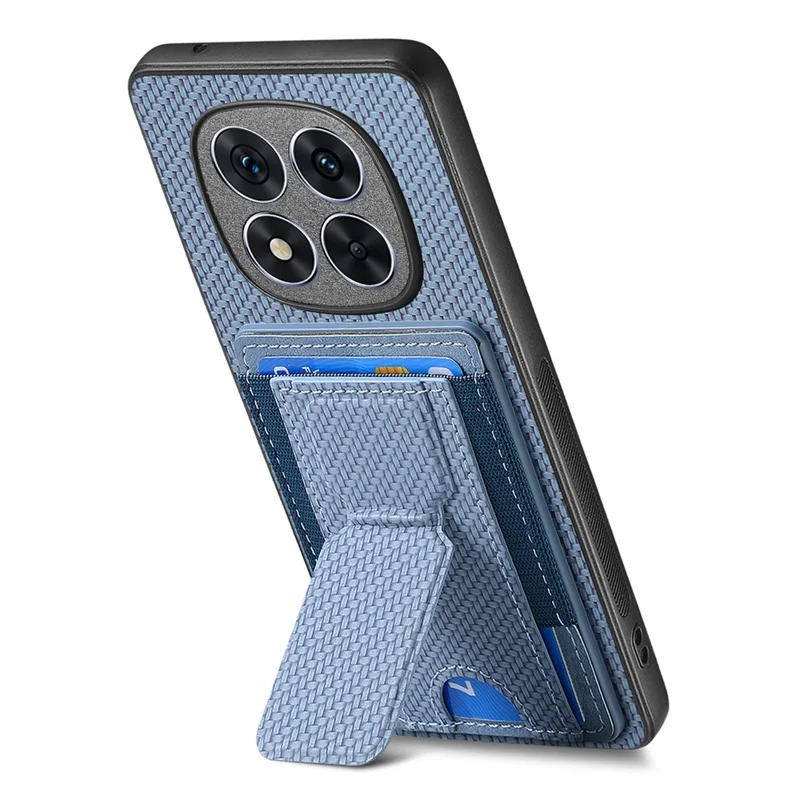 For Xiaomi Redmi Note 15 Pro 5G (Global) Case with Card Holder Kickstand Fiber Pattern Leather Back Cover - Blue