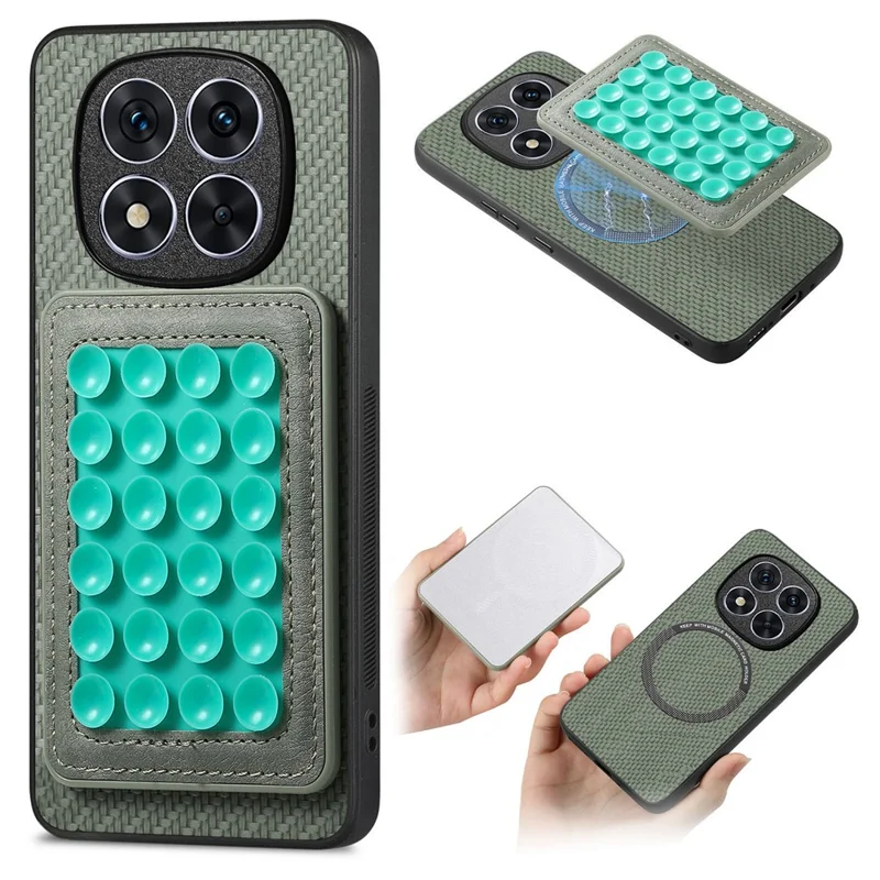 For Xiaomi Redmi Note 15 Pro 5G (Global) Case Carbon Fiber Texture Leather Back Cover with Magnetic Detachable Suction Cup - Green
