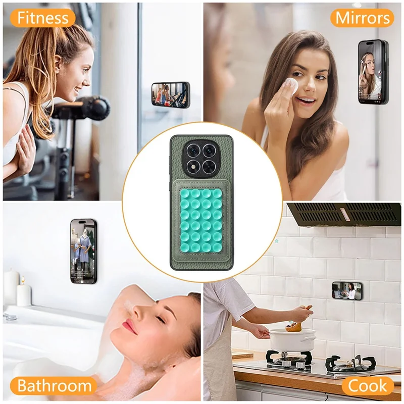 For Xiaomi Redmi Note 15 Pro 5G (Global) Case Carbon Fiber Texture Leather Back Cover with Magnetic Detachable Suction Cup - Green