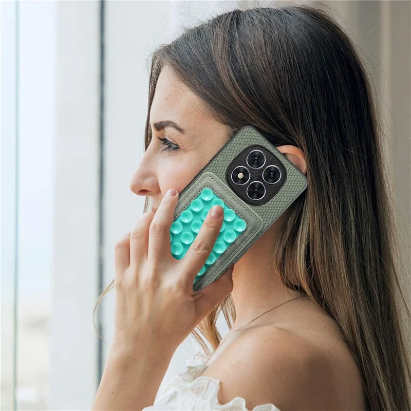 For Xiaomi Redmi Note 15 Pro 5G (Global) Case Carbon Fiber Texture Leather Back Cover with Magnetic Detachable Suction Cup - Green