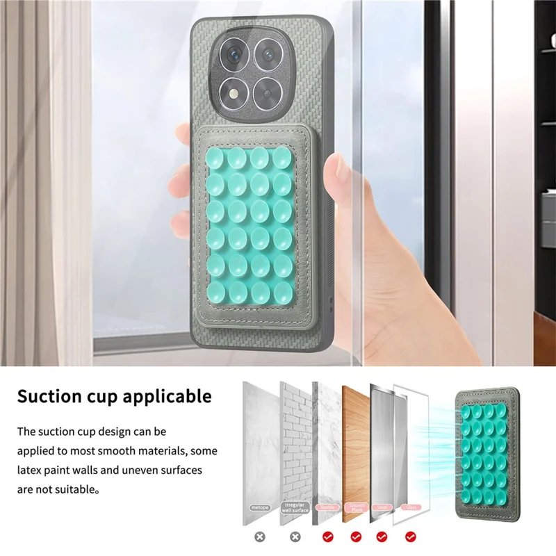 For Xiaomi Redmi Note 15 Pro 5G (Global) Case Carbon Fiber Texture Leather Back Cover with Magnetic Detachable Suction Cup - Green