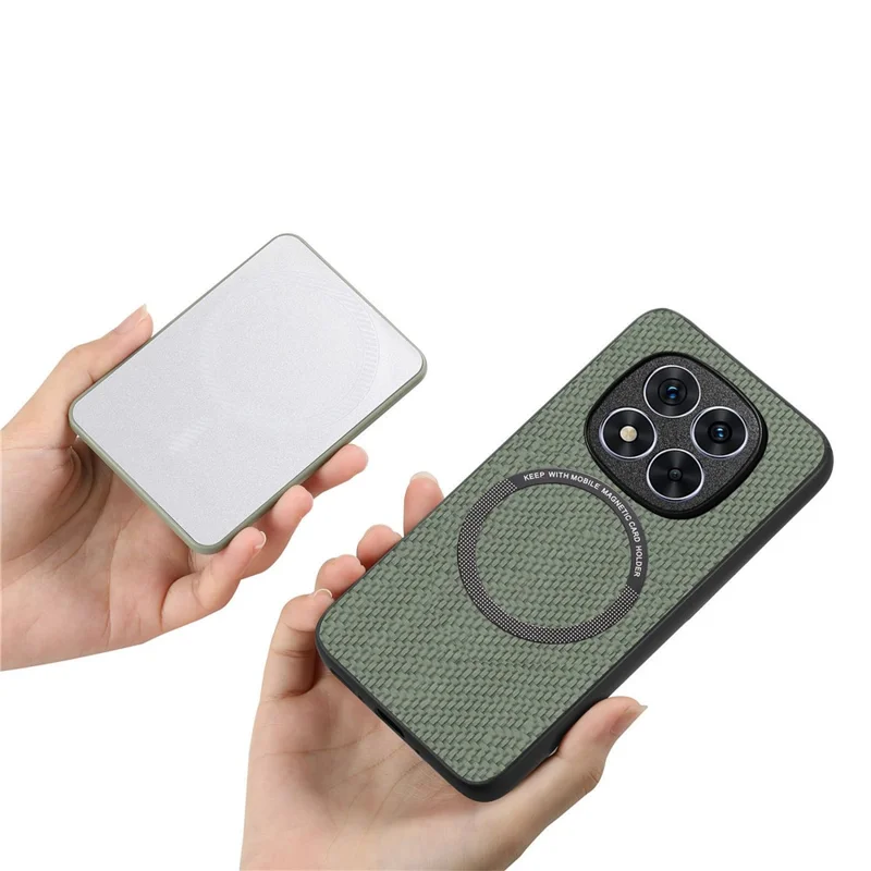 For Xiaomi Redmi Note 15 Pro 5G (Global) Case Carbon Fiber Texture Leather Back Cover with Magnetic Detachable Suction Cup - Green