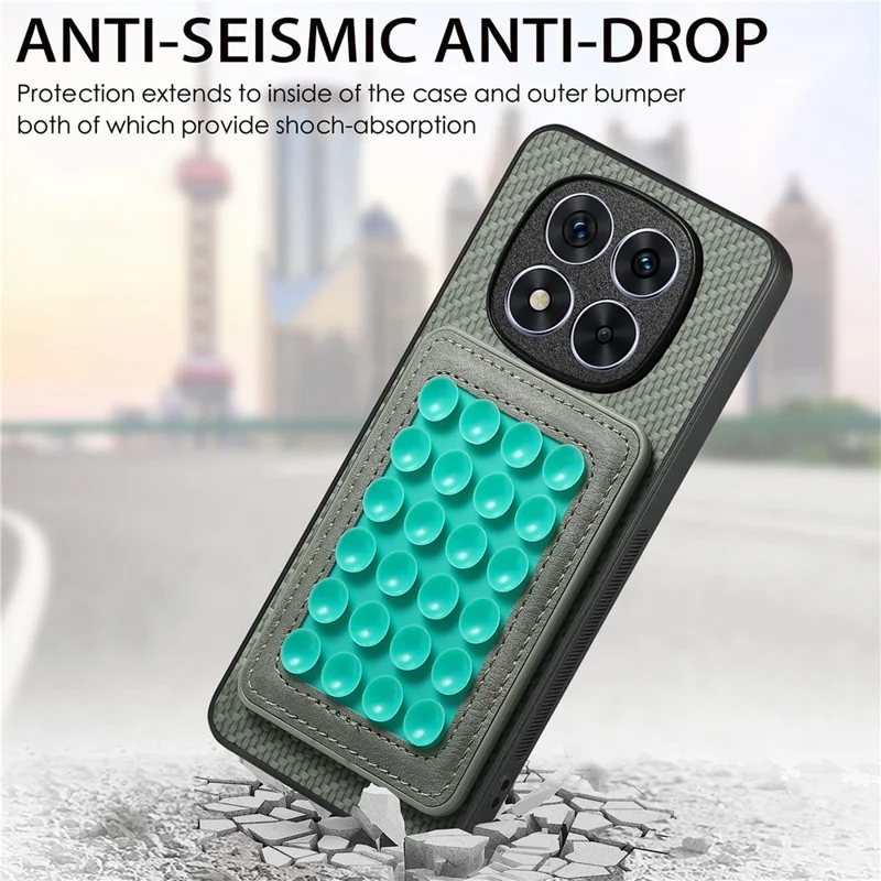For Xiaomi Redmi Note 15 Pro 5G (Global) Case Carbon Fiber Texture Leather Back Cover with Magnetic Detachable Suction Cup - Green