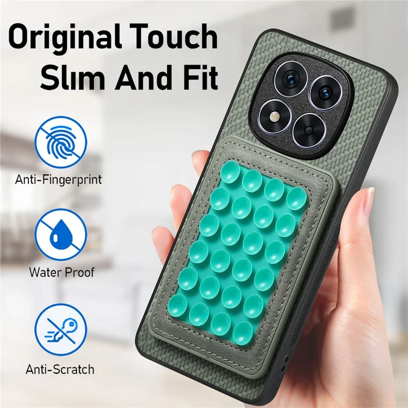 For Xiaomi Redmi Note 15 Pro 5G (Global) Case Carbon Fiber Texture Leather Back Cover with Magnetic Detachable Suction Cup - Green