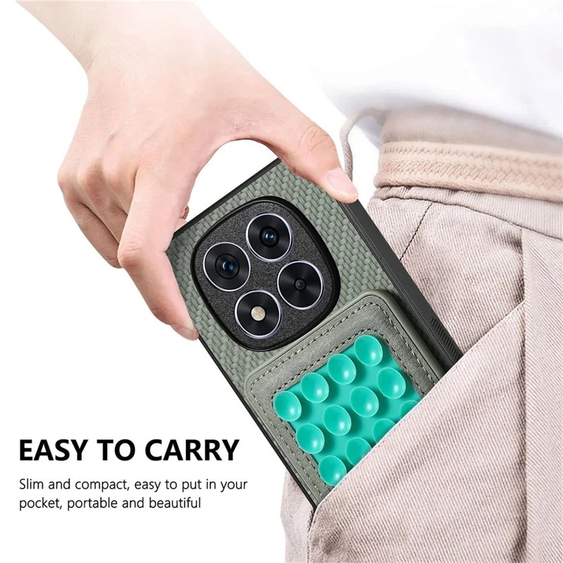 For Xiaomi Redmi Note 15 Pro 5G (Global) Case Carbon Fiber Texture Leather Back Cover with Magnetic Detachable Suction Cup - Green