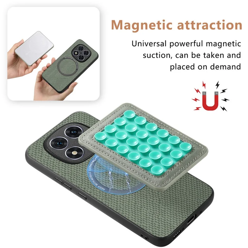 For Xiaomi Redmi Note 15 Pro 5G (Global) Case Carbon Fiber Texture Leather Back Cover with Magnetic Detachable Suction Cup - Green