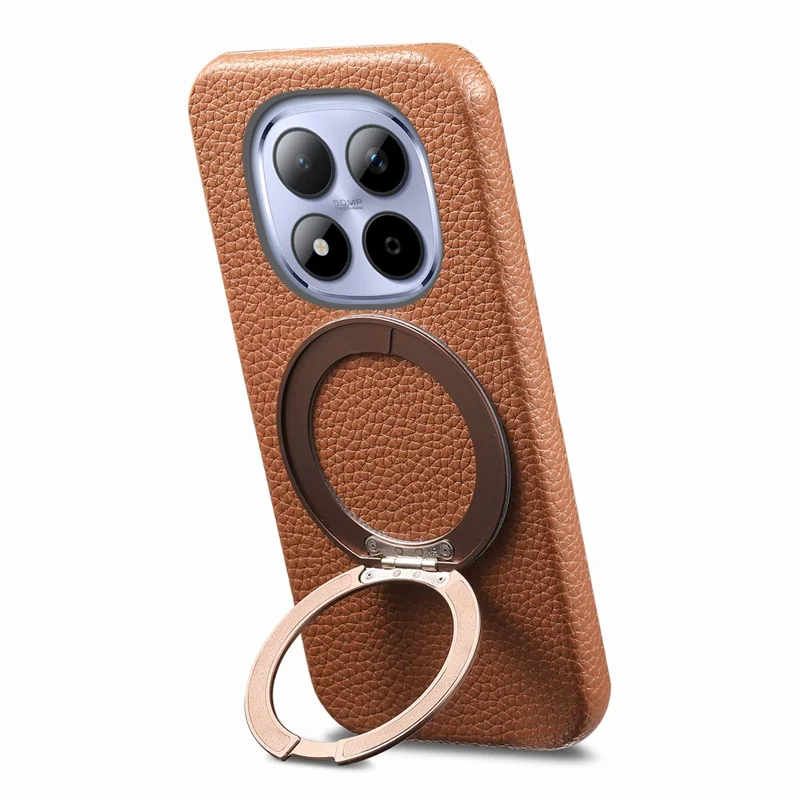 For Xiaomi Redmi Note 15 Pro 5G (Global) Magnetic Case PC PU Phone Cover with 360 Rotating Ring Kickstand - Brown