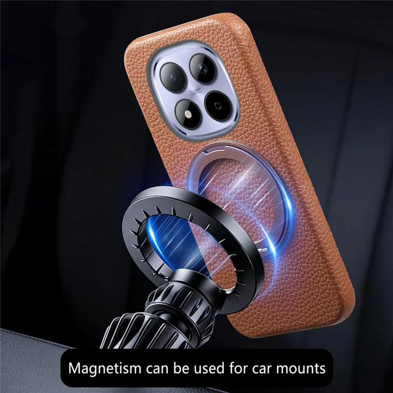 For Xiaomi Redmi Note 15 Pro 5G (Global) Magnetic Case PC PU Phone Cover with 360 Rotating Ring Kickstand - Brown