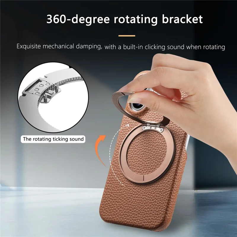 For Xiaomi Redmi Note 15 Pro 5G (Global) Magnetic Case PC PU Phone Cover with 360 Rotating Ring Kickstand - Brown