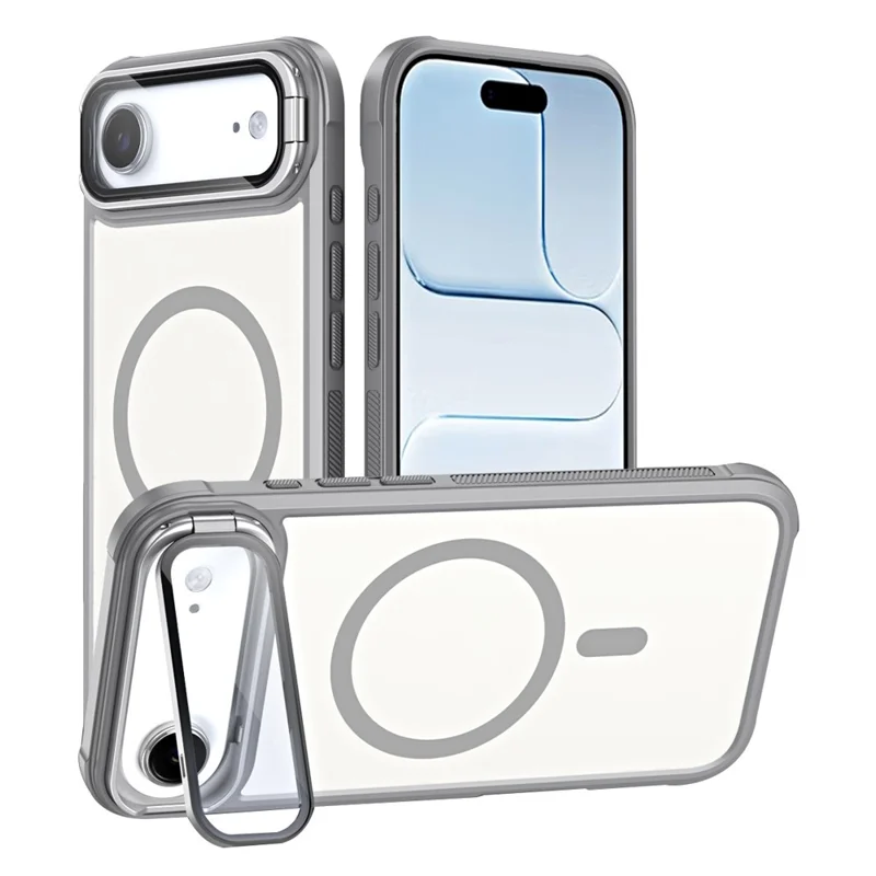 For iPhone Air Magnetic Case Lens Cover Kickstand Matte Back Cover - Grey