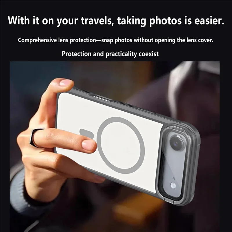For iPhone Air Magnetic Case Lens Cover Kickstand Matte Back Cover - Grey