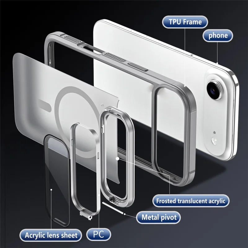 For iPhone Air Magnetic Case Lens Cover Kickstand Matte Back Cover - Grey