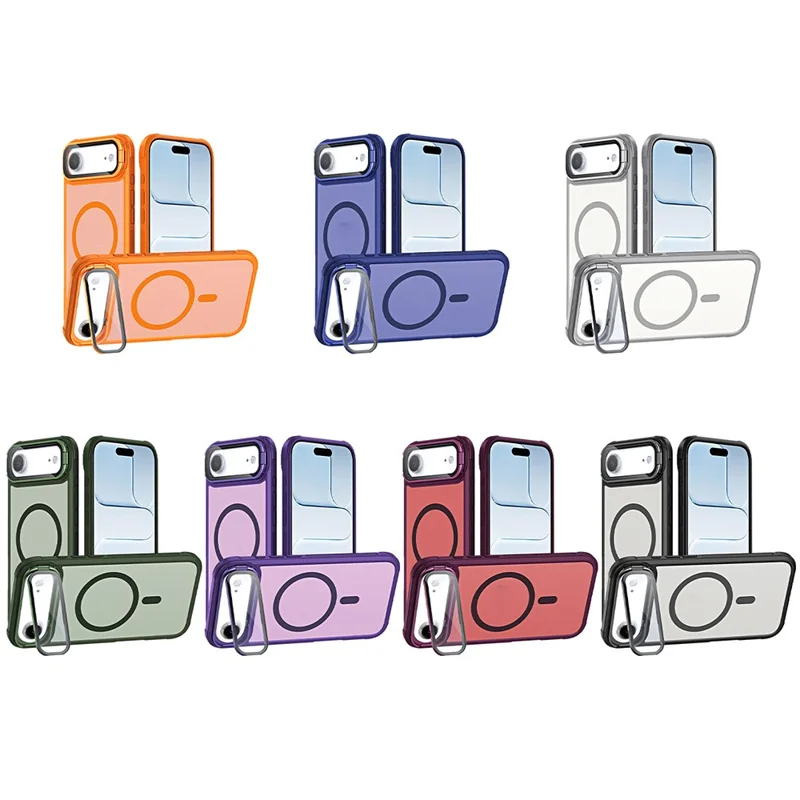 For iPhone Air Magnetic Case Lens Cover Kickstand Matte Back Cover - Grey