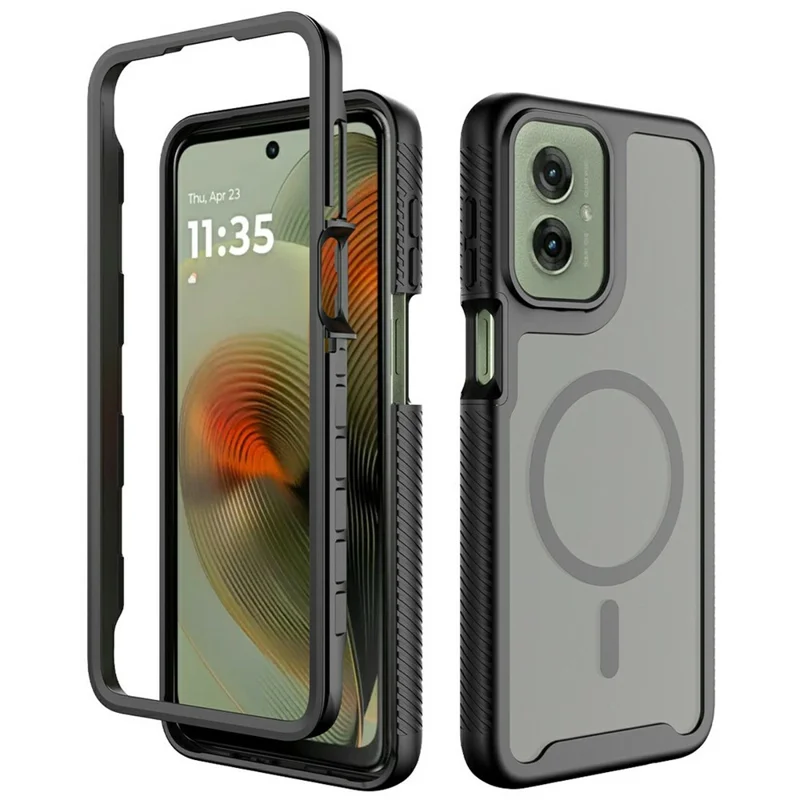 For Motorola Moto G55 5G Magnetic Phone Case Detachable 2 in 1 Translucent Matte PC TPU Back Cover - Black
