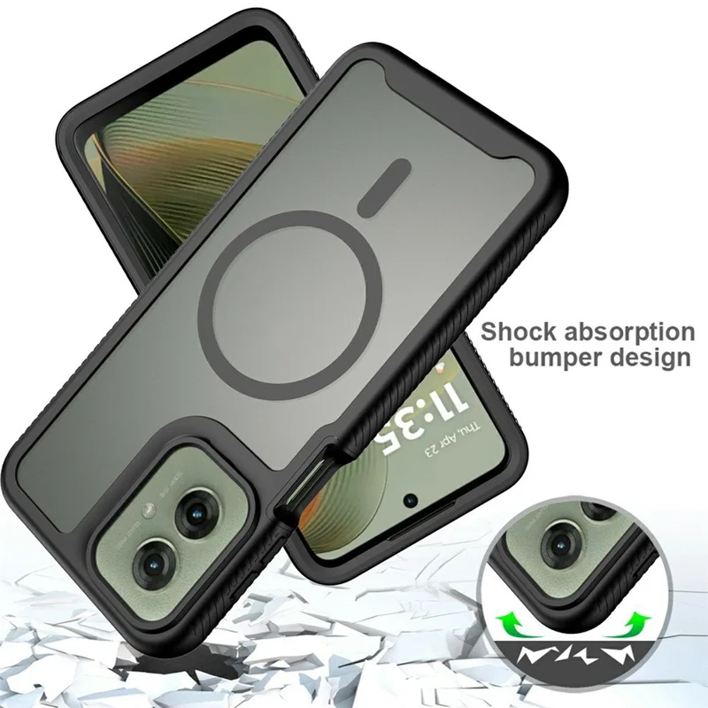 For Motorola Moto G55 5G Magnetic Phone Case Detachable 2 in 1 Translucent Matte PC TPU Back Cover - Black