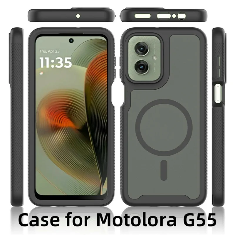 For Motorola Moto G55 5G Magnetic Phone Case Detachable 2 in 1 Translucent Matte PC TPU Back Cover - Black