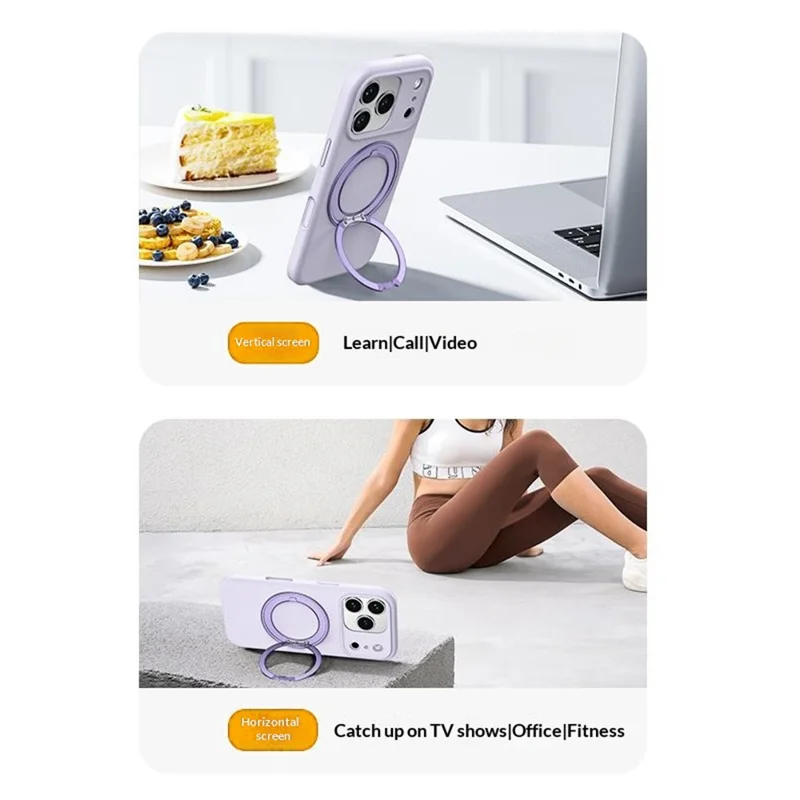 Coque magnétique pour iPhone 17 Pro Max en silicone liquide avec support pivotant à 360°, grande découpe pour appareil photo - Violet