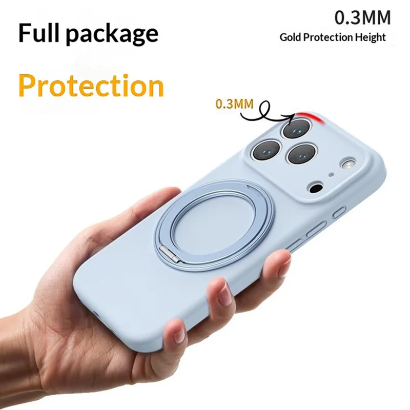 Bulk Purchasing For iPhone 17 Pro Max Magnetic Phone Case with 360° Rotating Kickstand Liquid Silicone Cover - Baby Blue